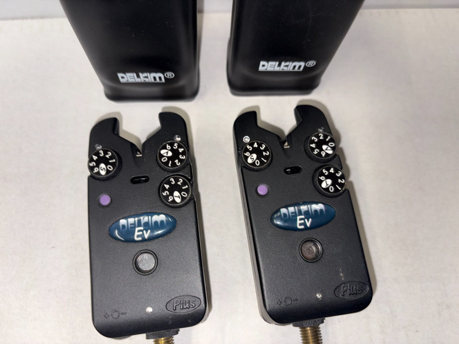 2x Pair Delkim EV Plus Purple Led fishing bite alarm carp set up gear Quick Post